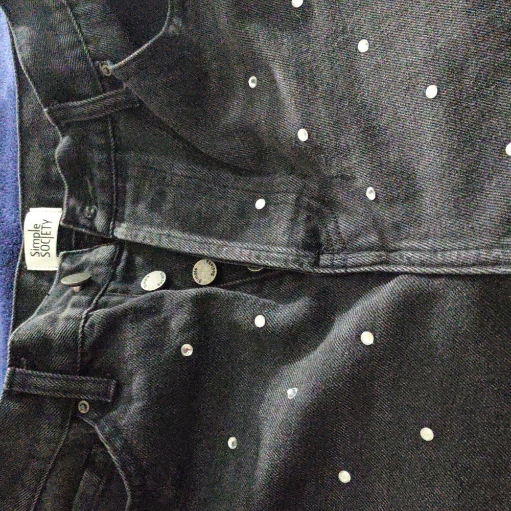 Black denim rhinestone jeans.